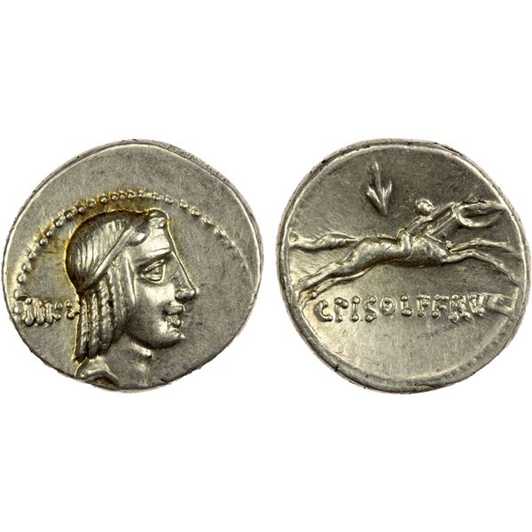 ROMAN REPUBLIC: C. Calpurnius Piso Frugi, AR denarius (3.79g), Rome, 67 BC, EF