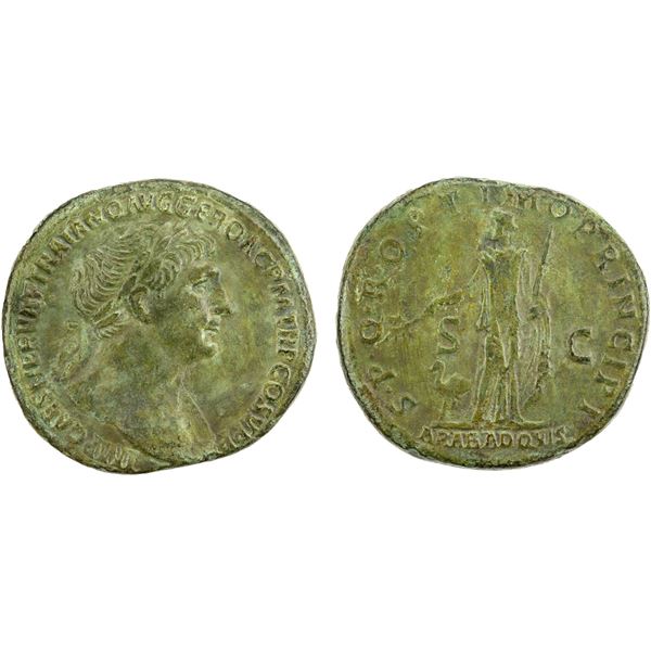 ROMAN EMPIRE: Trajan, 98-117 AD, AE sestertius (25.07g), Rome, 103-111 AD, VF