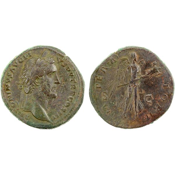 ROMAN EMPIRE: Antoninus Pius, 138-161 AD, AE sestertius (27.73g), Rome, 143-144 AD, Choice VF