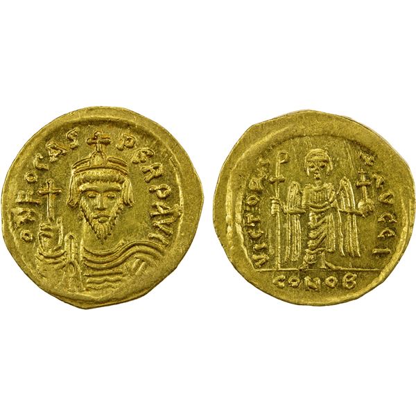 BYZANTINE EMPIRE: Phocas, 602-610 AD, AV solidus (4.31g), Constantinople, Choice AU