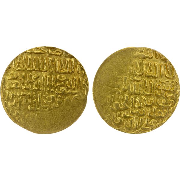 BURJI MAMLUK: Barquq, 1382-1389 & 1390-1399, AV dinar (6.74g), Halab, DM, ICG graded AU58