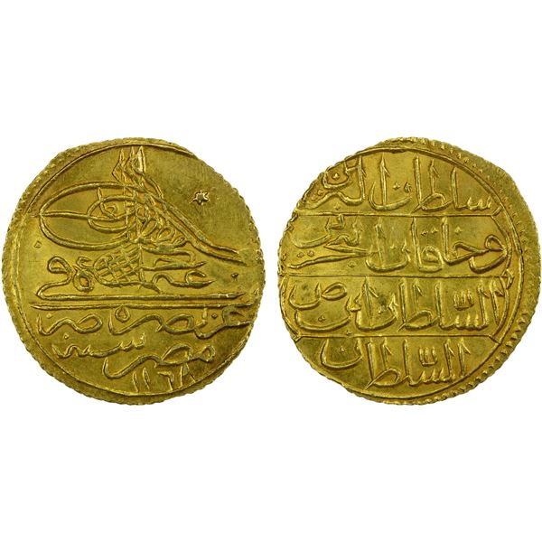 EGYPT: Osman III, 1754-1757, AV zeri mahbub (2.58g), Misr, AH1168, choice AU