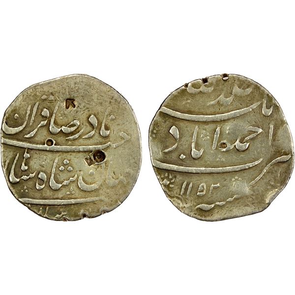AFSHARID: Nadir Shah, 1735-1747, AR rupi (11.53g), Ahmadabad, AH1152 year 1, pleasant VF