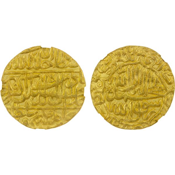 MUGHAL: Akbar I, 1556-1605, AV mohur, Agra, AH971, NGC AU58