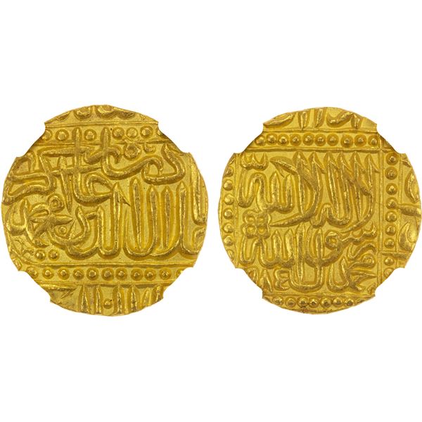MUGHAL: Akbar I, 1556-1605, AV mohur, Ahmadabad, AH985, NGC MS62