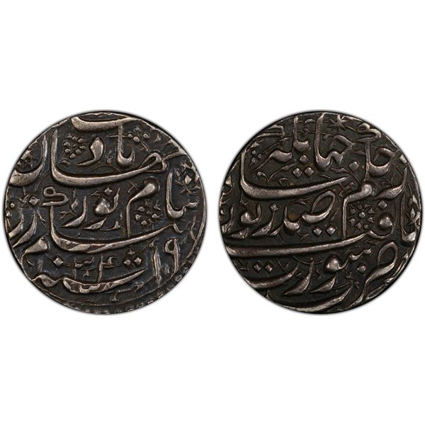 MUGHAL: Jahangir, 1605-1628, AR rupee (11.47g), Surat, AH1034 year 19, PCGS AU55