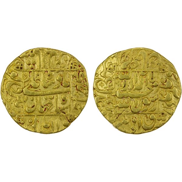 MUGHAL: Shah Jahan I, 1628-1658, AV mohur (10.87g), Pattan Deo, AH1047 year 10, VF