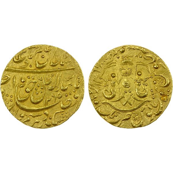AWADH: Wajid Ali Shah, 1847-1856, AV mohur (12.73g), Lucknow, AH1265 year 2, EF-AU