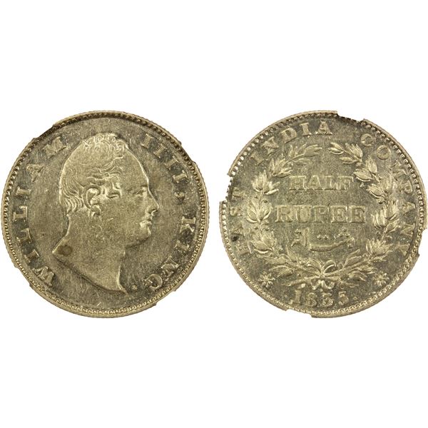 BRITISH INDIA: William IV, 1830-1837, AR ½ rupee, 1835(b), NGC MS61