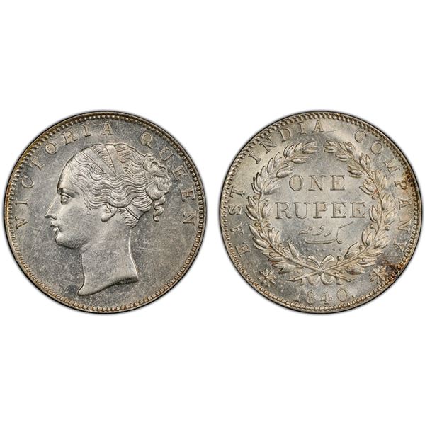 BRITISH INDIA: Victoria, Queen, 1837-1876, AR rupee, 1840(b), PCGS MS61