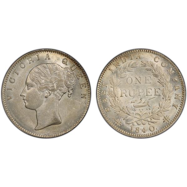 BRITISH INDIA: Victoria, Queen, 1837-1876, AR rupee, 1840(b), PCGS MS62