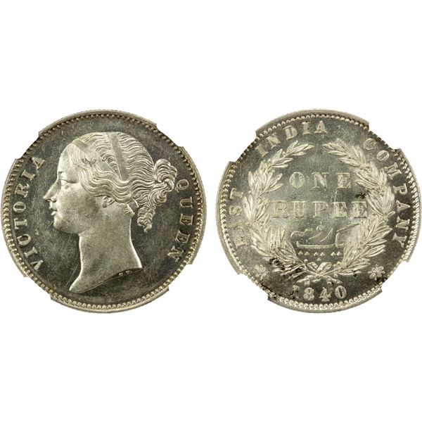 BRITISH INDIA: Victoria, Queen, 1837-1876, AR rupee, 1840(b&c), NGC MS63