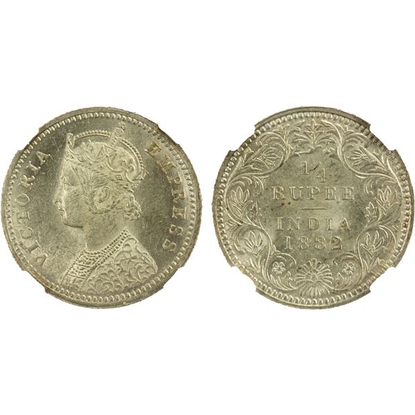 BRITISH INDIA: Victoria, Empress. 1876-1901, AR ¼ rupee, 1882-C, NGC MS63