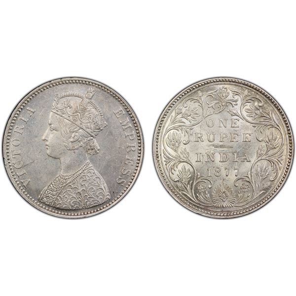 BRITISH INDIA: Victoria, Empress, 1876-1901, AR rupee, 1877(b), PCGS MS62