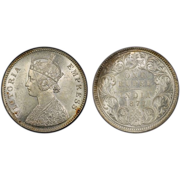 BRITISH INDIA: Victoria, Empress, 1876-1901, AR rupee, 1877(c), PCGS MS61