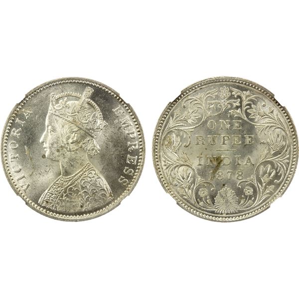 BRITISH INDIA: Victoria, Empress, 1876-1901, AR rupee, 1878(b), NGC MS63
