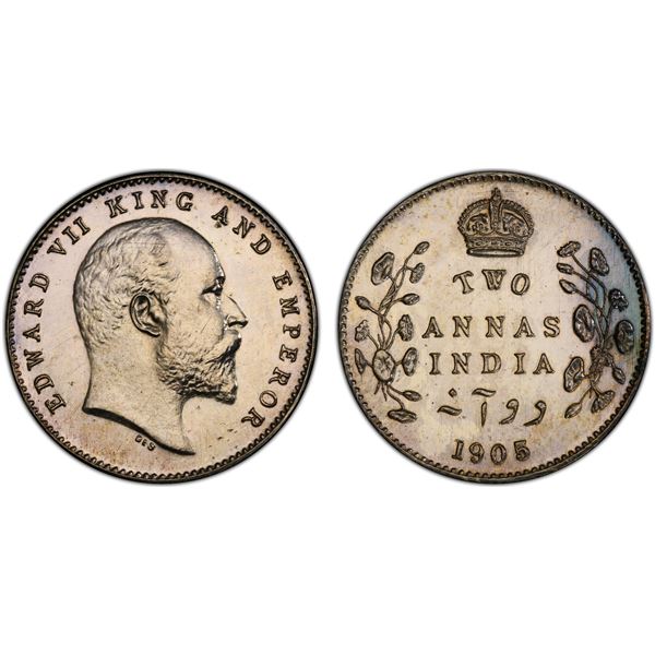 BRITISH INDIA: Edward VII, 1901-1910, AR 2 annas, 1905(c), PCGS Proof 61