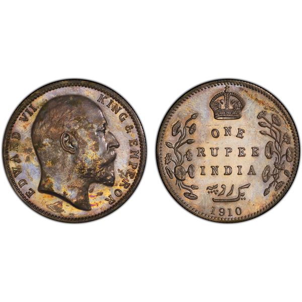 BRITISH INDIA: Edward VII, 1901-1910, AR rupee, 1910-B, PCGS Proof 62