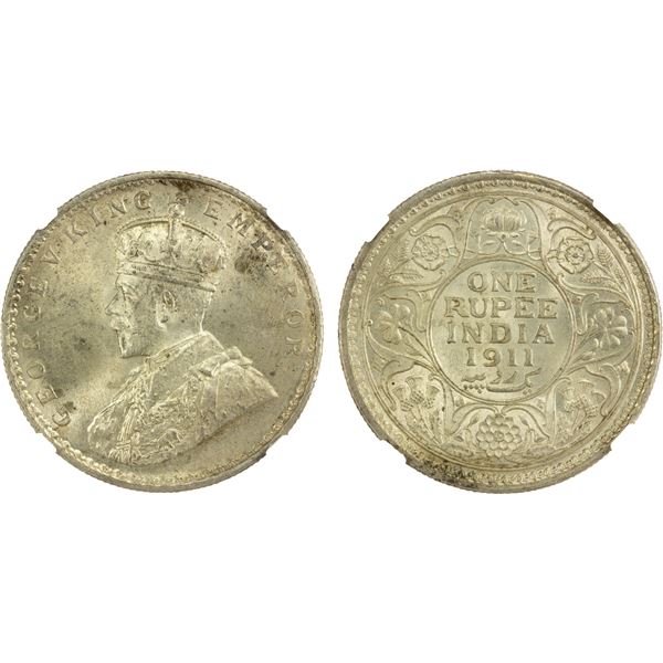 BRITISH INDIA: George V, 1910-1936, AR rupee, 1911(c), NGC MS63