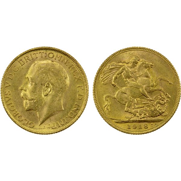 BRITISH INDIA: George V, 1910-1936, AV sovereign, 1918-I, UNC