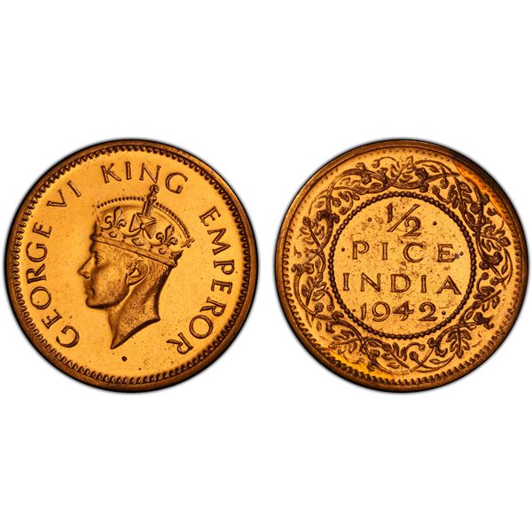 BRITISH INDIA: George VI, 1936-1947, AE ½ pice, 1942(c), PCGS Proof 64 RD