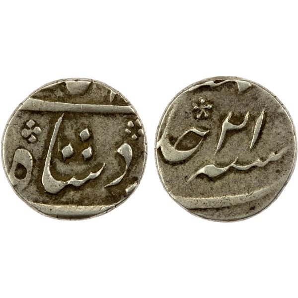 FRENCH INDIA: CHANDERNAGAR: AR ¼ rupee (2.90g), "Murshidabad", year 21, VF