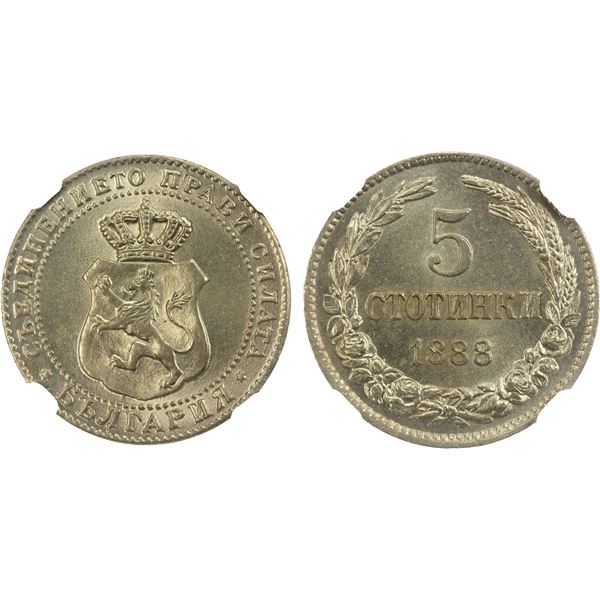 BULGARIA: Ferdinand I, 1887-1918, 5 stotinki, 1888, NGC MS64