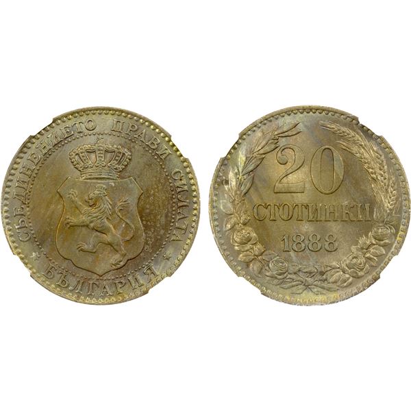 BULGARIA: Ferdinand I, 1887-1918, 20 stotinki, 1888, NGC MS64