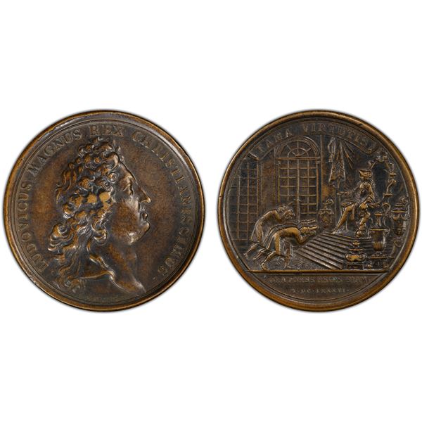 FRANCE: Louis XIV, 1643-1715, AE medal, 1686, PCGS AU50