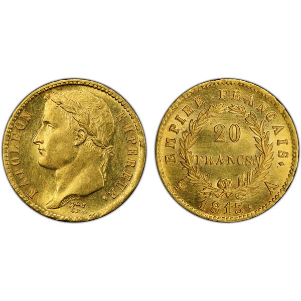 FRANCE: Napoleon I, as Emperor, 1804-1814, AV 20 francs, 1813-A, PCGS MS63