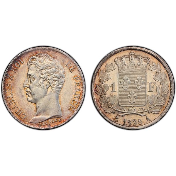 FRANCE: Charles X, 1824-1830, AR franc, 1828-A, PCGS MS62