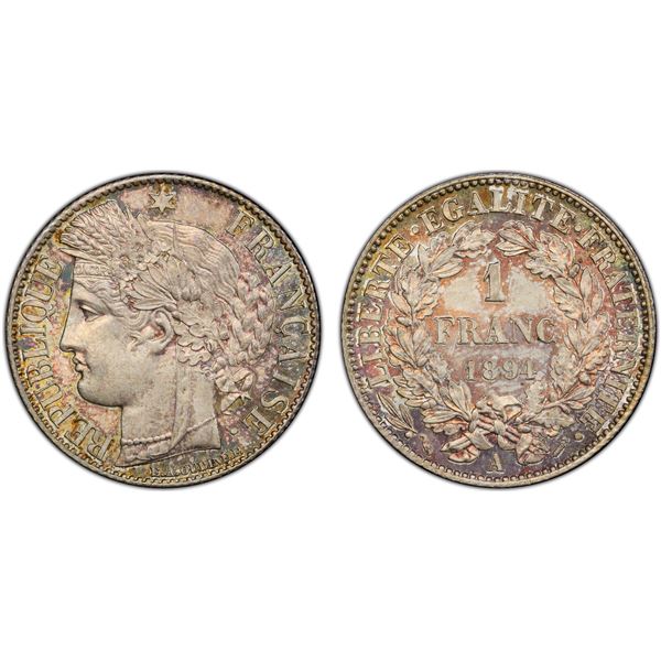 FRANCE: AR franc, 1894-A, PCGS MS65