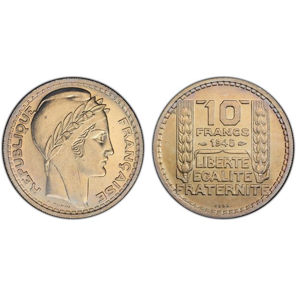 FRANCE: Third Republic, 10 francs, 1945, PCGS Specimen 66