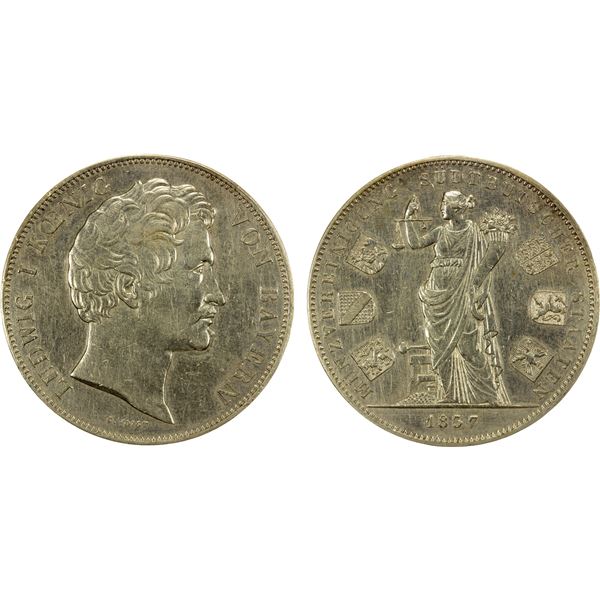 BAVARIA: Ludwig I, 1825-1848, AR 2 thaler, 1838, EF-AU