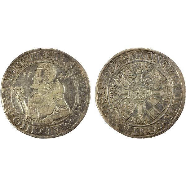 BRANDENBURG: Albrecht II Alcibiades, 1527-1557, AR thaler, 1549, VF