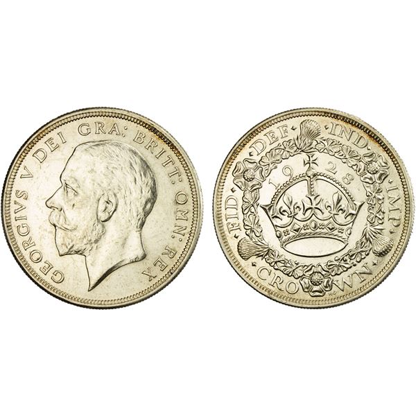 GREAT BRITAIN: George V, 1910-1936, AR crown, 1928, AU