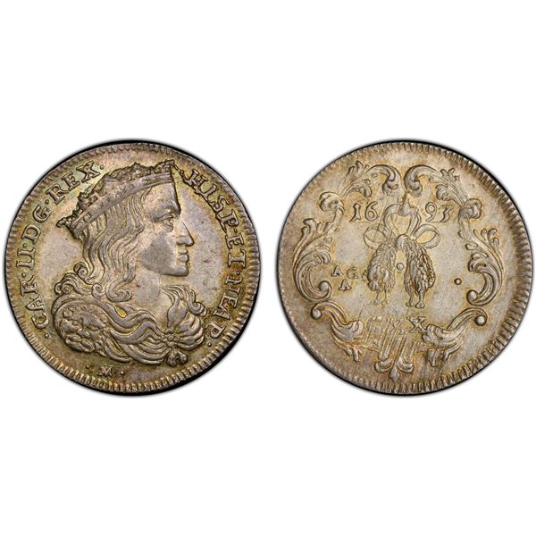 NAPLES: Carlo V, 1665-1700, AR tari, 1693, PCGS AU58