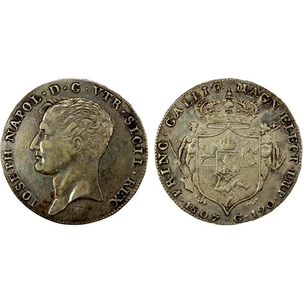 NAPLES: Giuseppe Napoleone, 1806-1808, AR piastra (120 grana), 1807, F-VF