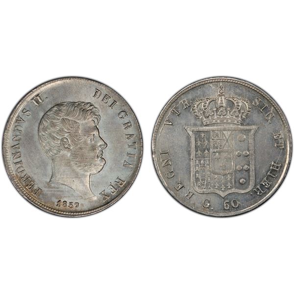 NAPLES & SICILY: Ferdinando II, 1830-1859, AR 60 grana, 1857, PCGS MS63