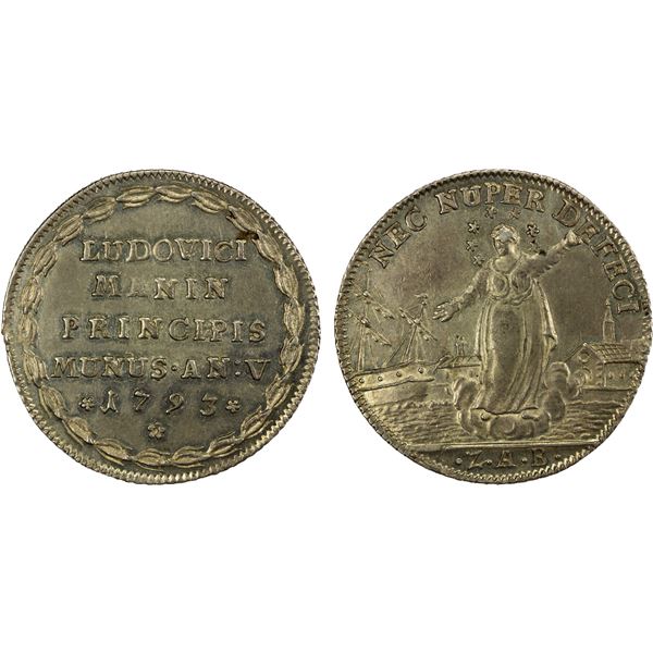 VENICE: Ludovico Manin, 1789-1797, AR osella, 1793 year 5, AU-UNC