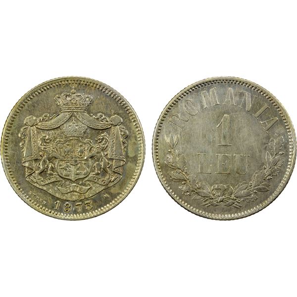 ROMANIA: Carol I, as Prince, 1866-1881, AR leu, 1873, EF