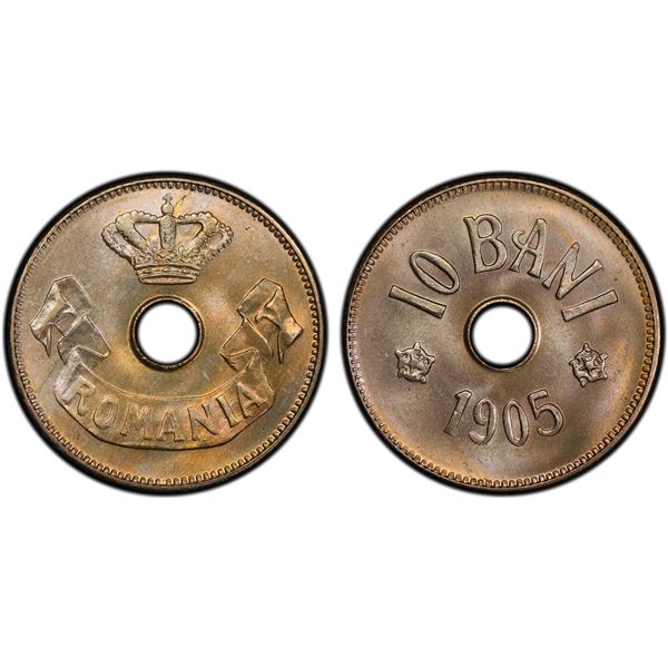 ROMANIA: Carol I, as King, 1881-1914, 10 bani, 1905, PCGS MS66