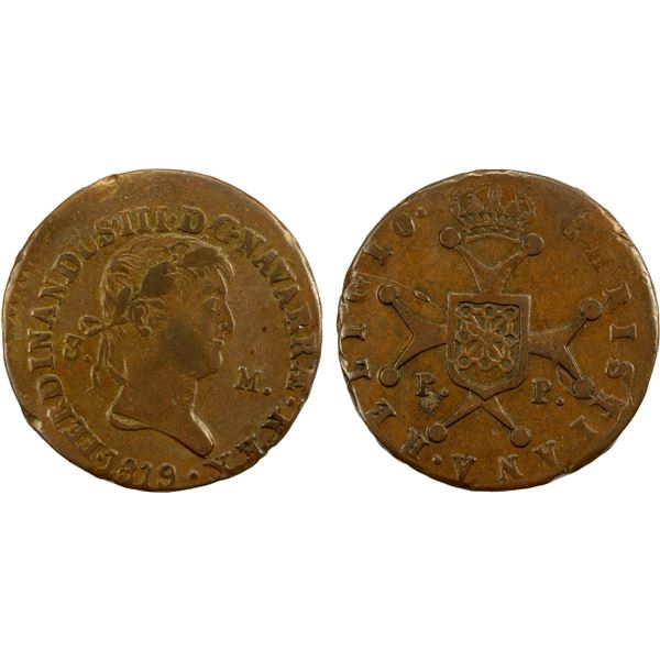 SPAIN: NAVARRE: Fernando III, 1808-1833, AE 3 maravedis, 1819-PP, VF-EF