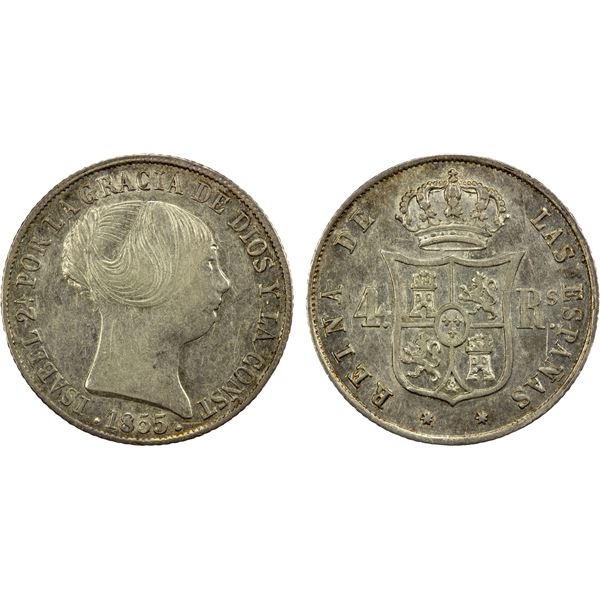 SPAIN: Isabel II, 1833-1868, AR 4 reales, Seville, 1855, EF