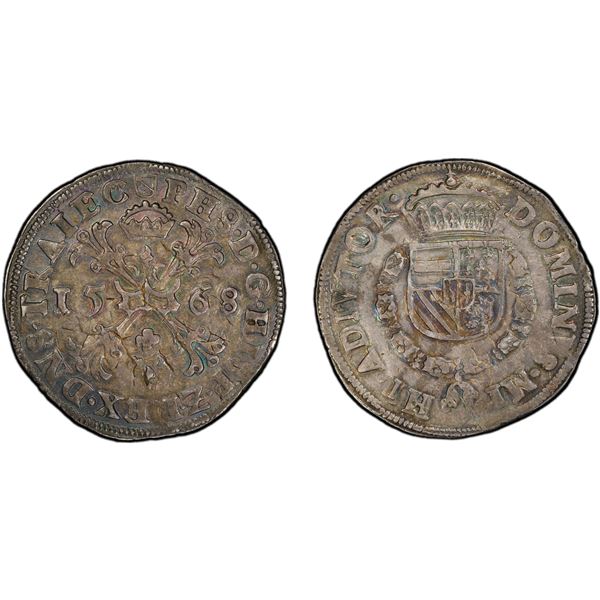 SPANISH NETHERLANDS: Felipe II, 1556-1598, AR daalder, Utrecht, 1568, PCGS MS62