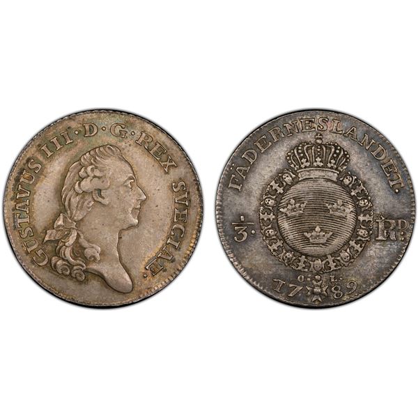 SWEDEN: Gustav III, 1771-1792, AR 1/3 riksdaler, 1789, PCGS MS62
