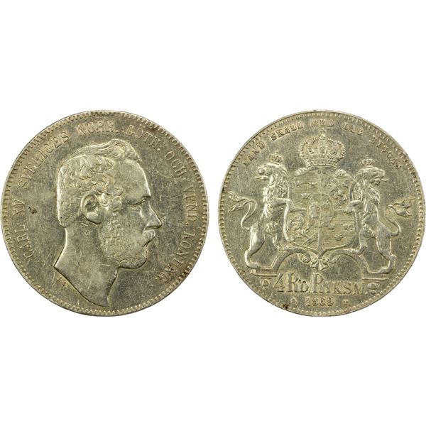 SWEDEN: Carl XV, 1859-1872, AR riksdaler, 1869, VF