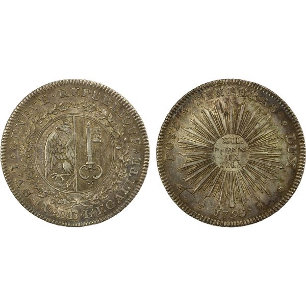 GENEVA: Republic, AR 12 florins, 9 sols, 1795, VF-EF