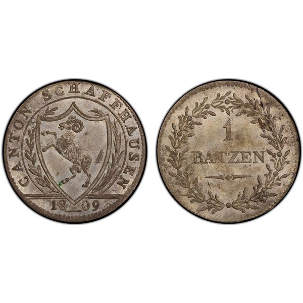 SCHAFFHAUSEN: Canton, BI batzen, 1809, PCGS MS64