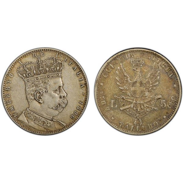 ERITREA: Umberto I, 1889-1900, AR 5 lire / tallero, 1896, PCGS AU50